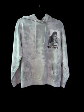 Poetic JustWhite & Light Grey Tie-Dye Pullover Hoodie with Chest Photo Graphic